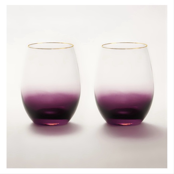 NWT ANNA New York Amethyst Ombre Stemless 24K Gold Rim Wine Glasses Set of 2 NIB - Picture 5 of 5